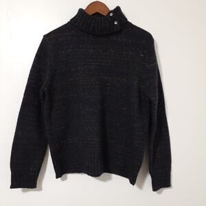 Karen Scott Women's Sweater L Black Speckled Wool Acrylic Polyester